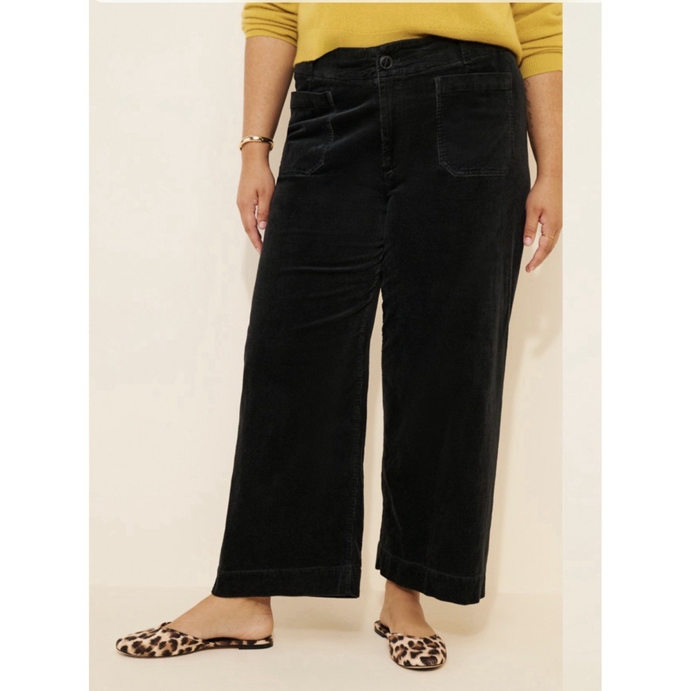 NWT Anthropologie Maeve Colette Black Corduroy Wide Leg Full Length Pants 18W‎